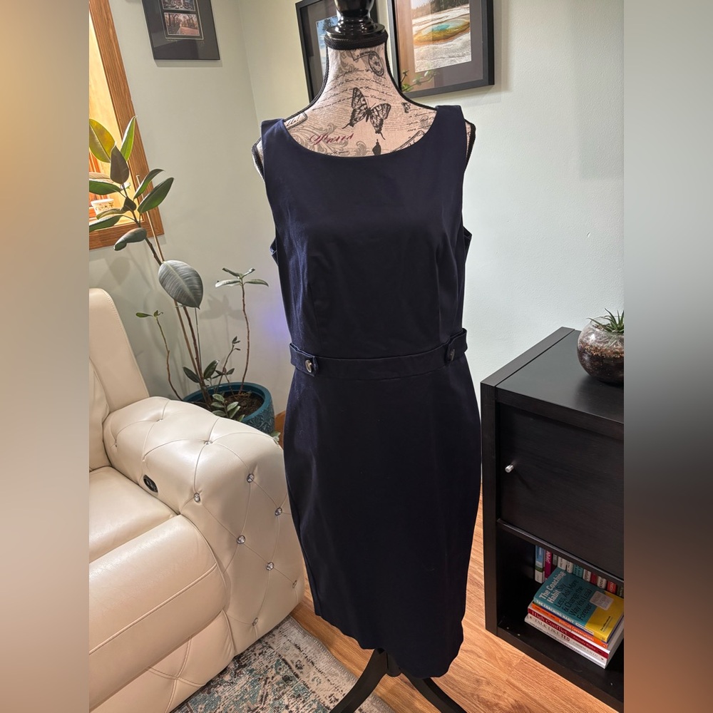 Ann Taylor Navy Midi Dress Button Detail. Size 12.